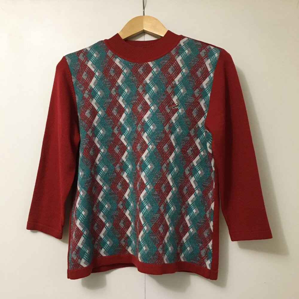 Vintage Korean Diamond Argyle Wool V-Neck Preppy 90s Sweater